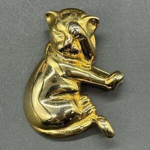 Vintage ANNE KLEIN Gold Tone Cat Brooch Pin Signed AK 2” Kitty